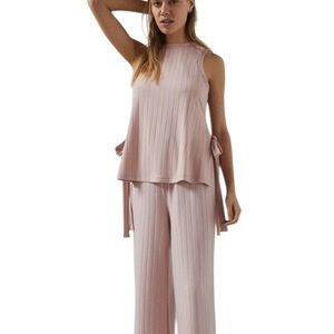 Revolve Sancia Small Mauve Pink Wide Ribbed Tie Side Cassia Wide Leg Lounge Set